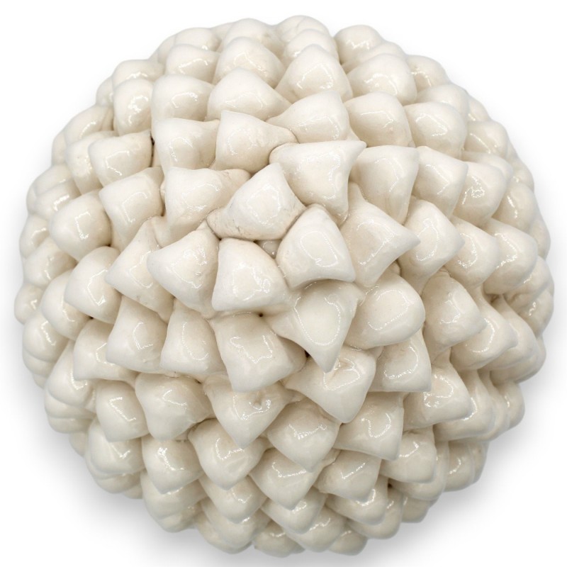 Pigna Siciliana Ceramica Caltagirone, opzione h 25 cm o h 30 cm ca. (1Unità) Bianco, gambo decoro barocco su fondo blu -