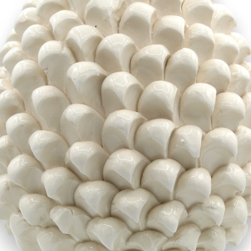 Pigna Siciliana Ceramica Caltagirone, opzione h 25 cm o h 30 cm ca. (1Unità) Bianco, gambo decoro barocco su fondo blu -