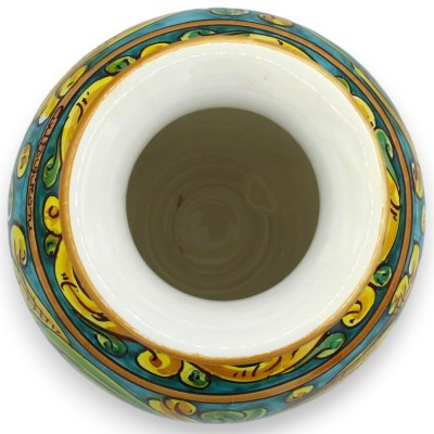 Caltagirone keramische bloemenvaas, h 20 x Ø 17 cm ca. Barokke decoratie op een groene achtergrond - 