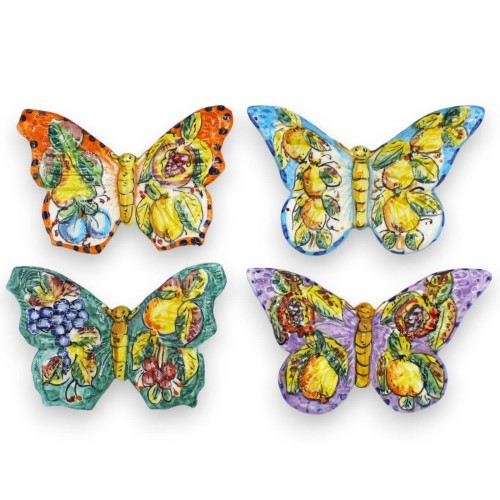 Mariposa multicolor y multidecorada en fina cerámica siciliana, L 20 x h 13 cm aprox. (1 pieza) decoración y color aleat