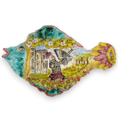 Pez de pared en fina cerámica siciliana - L 24 x h 15 cm aprox. (1pc) dos opciones de decoración -  2