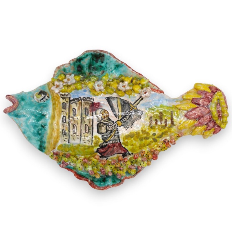 Poisson mural en céramique fine sicilienne - L 24 x h 15 cm env. (1pc) deux options de décoration - 