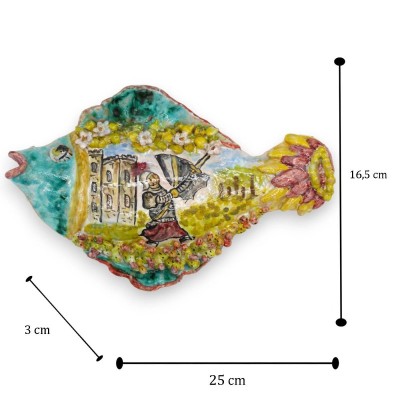 Pez de pared en fina cerámica siciliana - L 24 x h 15 cm aprox. (1pc) dos opciones de decoración - 