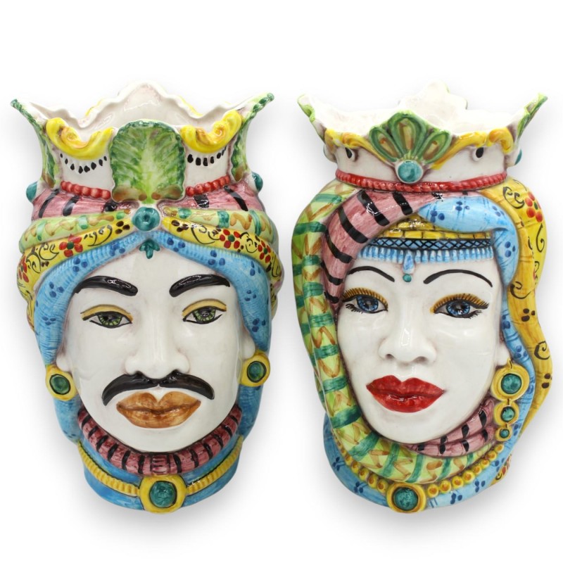 Sicilian Moor heads Crown and Turban (pair) h approx. 25 cm Caltagirone MD9 ceramic - 