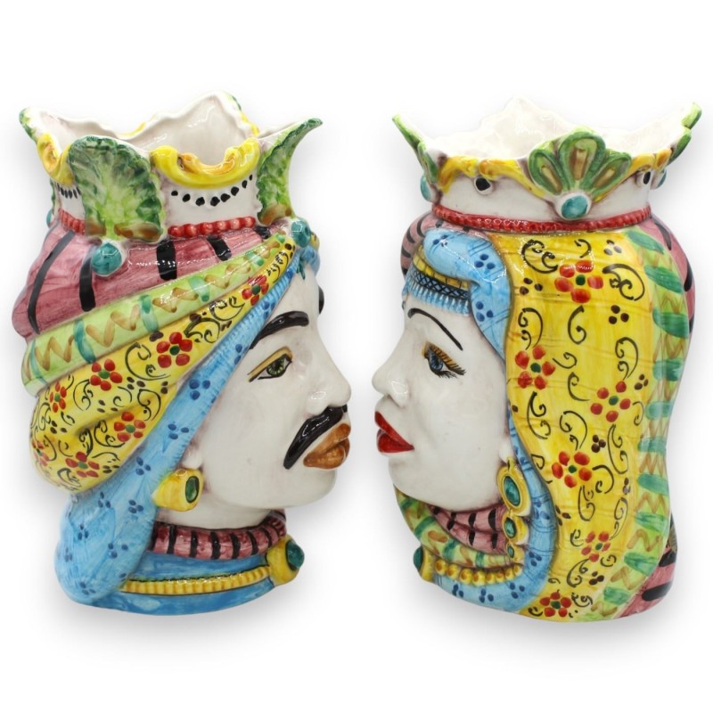 Sicilianska hedhuvuden Krona och Turban (par) h ca 25 cm Caltagirone MD9 keramik - 