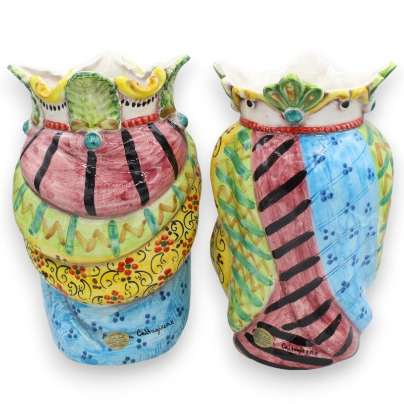 Teste di moro Siciliane Corona e Turbante (coppia) h 25 cm ca. ceramica Caltagirone MD9 - 