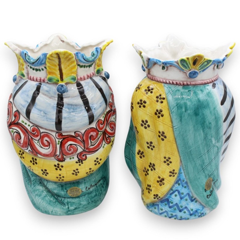 Siciliaanse Moorhoofden Kroon en Tulband (paar) h ca. 25 cm Caltagirone MD19 keramiek - 