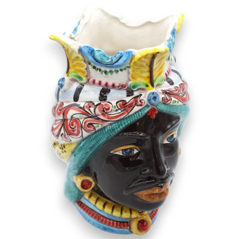Teste di moro Siciliane Corona e Turbante (coppia) h 25 cm ca. ceramica Caltagirone MD19 - 