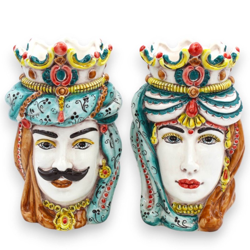Sicilian Norman Moor heads (pair) h approx. 18 cm Caltagirone MD12 ceramic - 