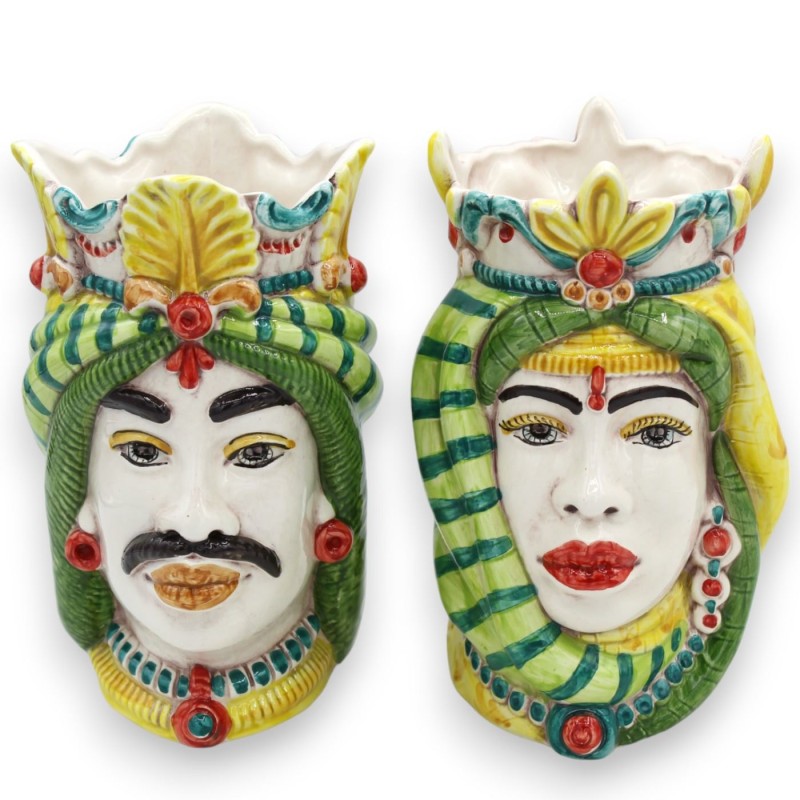 Sicilian Moor heads Crown and Turban (pair) h approx. 18 cm Caltagirone MD13 ceramic - 