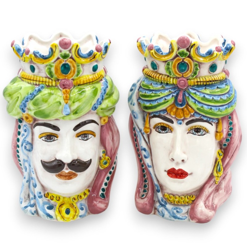Sicilian Norman Moor heads (pair) h approx. 18 cm Caltagirone MD14 ceramic - 