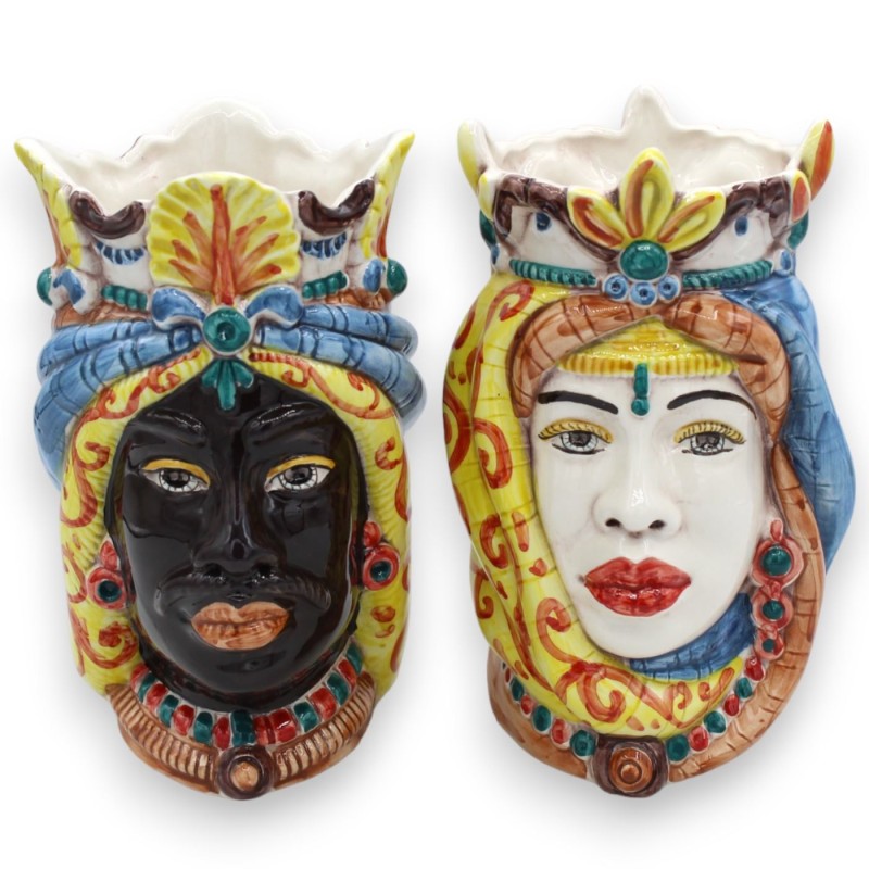 Sicilian Moor heads Crown and Turban (pair) h approx. 18 cm Caltagirone MD15 ceramic - 