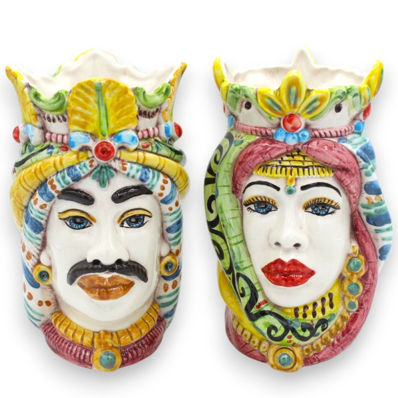 Sicilian Moor heads Crown and Turban (pair) h approx. 18 cm Caltagirone MD16 ceramic - 