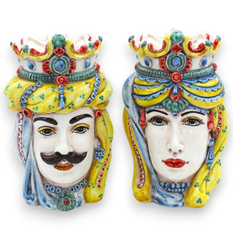 Sicilian Norman Moor heads (pair) h approx. 18 cm Caltagirone MD2 ceramic - 