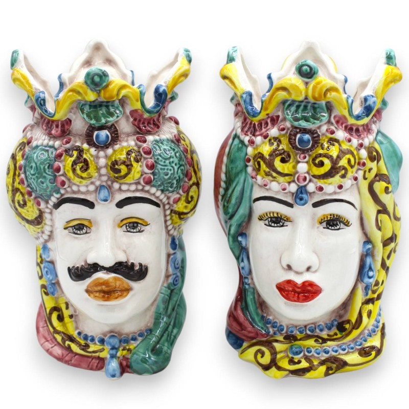Sizilianische Emiri-Köpfe (Paar) ca. 18 cm Caltagirone MD3-Keramik - 