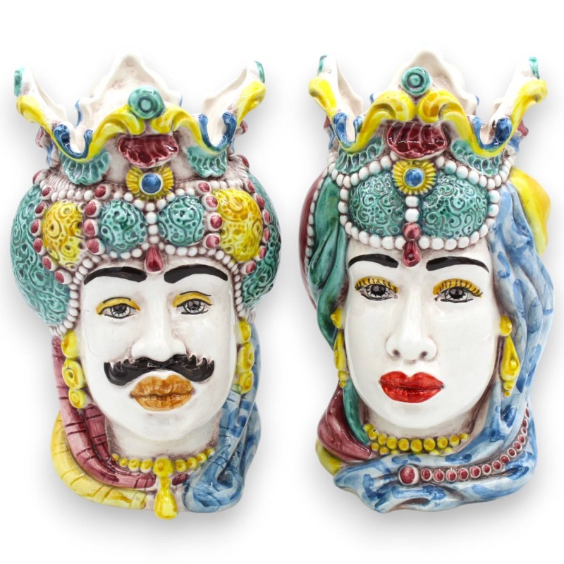 Sizilianische Emiri-Köpfe (Paar) ca. 18 cm Caltagirone MD5 Keramik - 