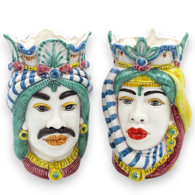 Sicilian Moor heads Crown and Turban (pair) h approx. 18 cm Caltagirone MD12 ceramic - 