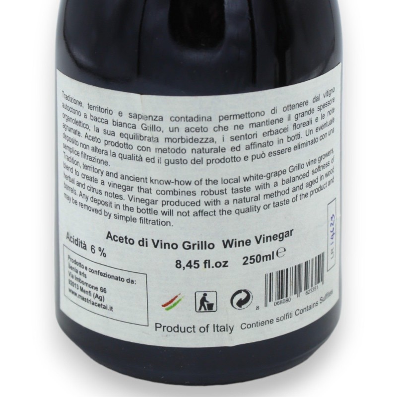 Aceto Siciliano Gran Riserva di Vino Grillo o di vino Nero d'Avola, (1Unità) 250ml - 