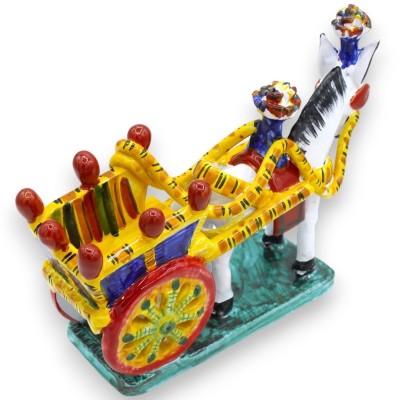 Carretto Siciliano con Cavallo, su base rettangolare, in pregiata ceramica Siciliana, varie misure e varie colori (1pz) 