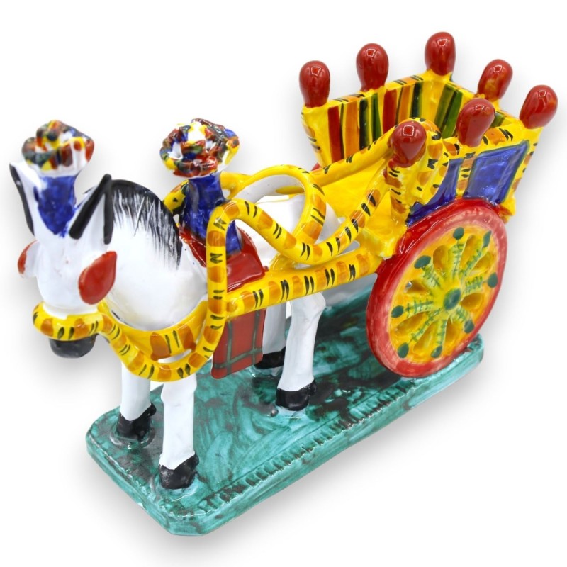 Carretto Siciliano con Cavallo, su base rettangolare, in pregiata ceramica Siciliana, varie misure e varie colori (1pz) 