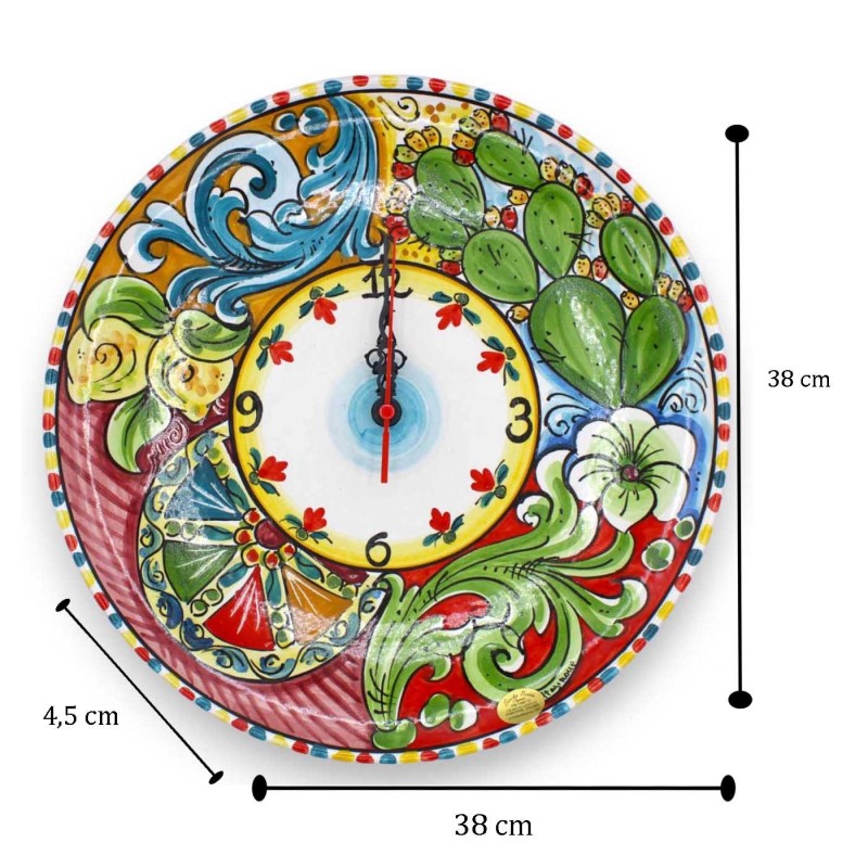Orologio ceramica Caltagirone, varie misure (1Unità) decoro barocco siciliano, ruota di carretto e ficodindia -  Orologio ceramica Caltagirone, varie misure (1Unità) decoro barocco siciliano, ruota di carretto e ficodindia -