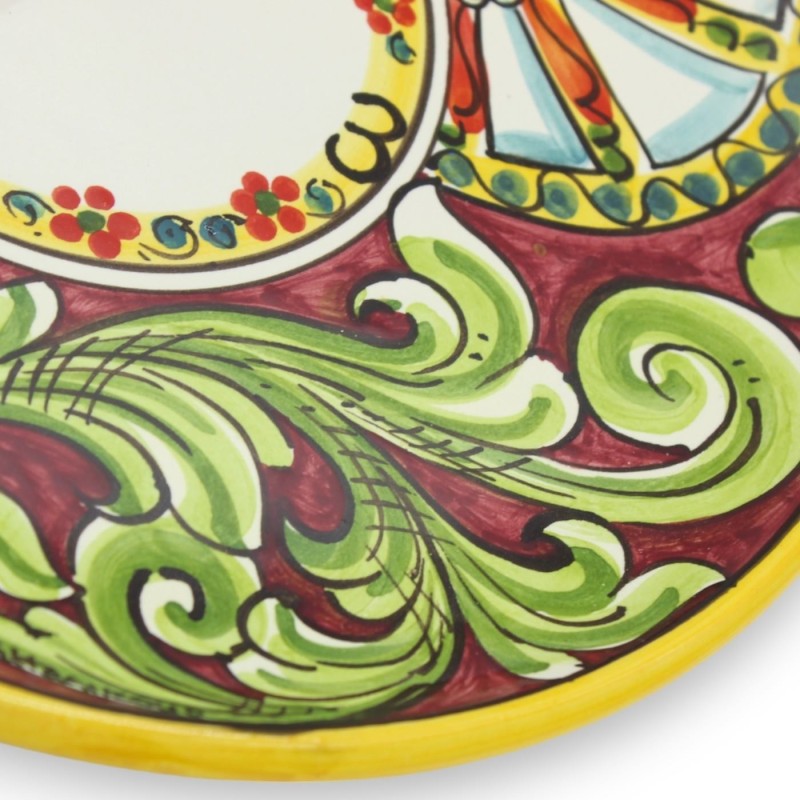 Keramische klok van Caltagirone, verschillende maten (1st) Met tandwiel, barokke decoratie, granaatappel, rode en bordea