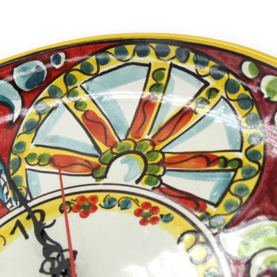 Caltagirone ceramic clock, various sizes (1pc) With gear, baroque decoration, pomegranate, red and burgundy background -