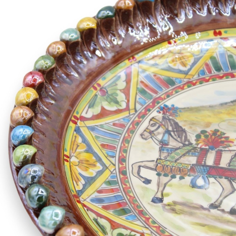 Assiette ornementale Pigna en céramique Caltagirone - Ø env. Décor de charrette sicilienne et émail nacre - 