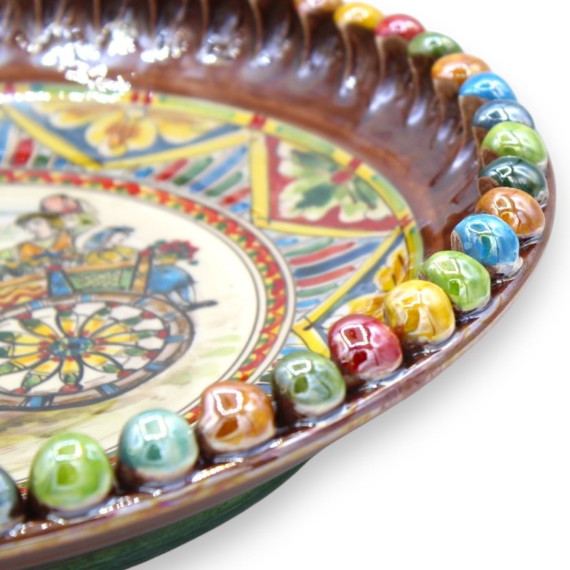 Assiette ornementale Pigna en céramique Caltagirone - Ø env. Décor de charrette sicilienne et émail nacre - 