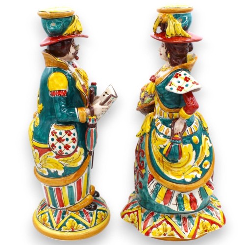 Paar Lumiere, "Signorotti", in Caltagirone keramiek, h ca. 36 cm. MD1 Siciliaanse kardecoratie -  2