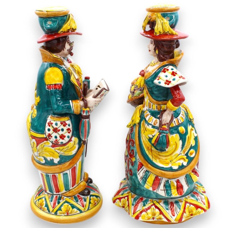 Pareja de Lumiere, "Signorotti", en cerámica de Caltagirone, altura aprox. Decoración carro siciliano MD1 - 