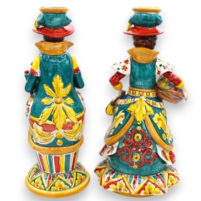 Par de Lumiere, "Signorotti", em cerâmica Caltagirone, h aprox. Decoração de carrinho siciliano MD1 - 