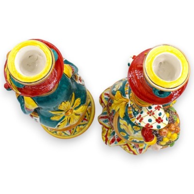 Par de Lumiere, "Signorotti", em cerâmica Caltagirone, h aprox. Decoração de carrinho siciliano MD1 - 