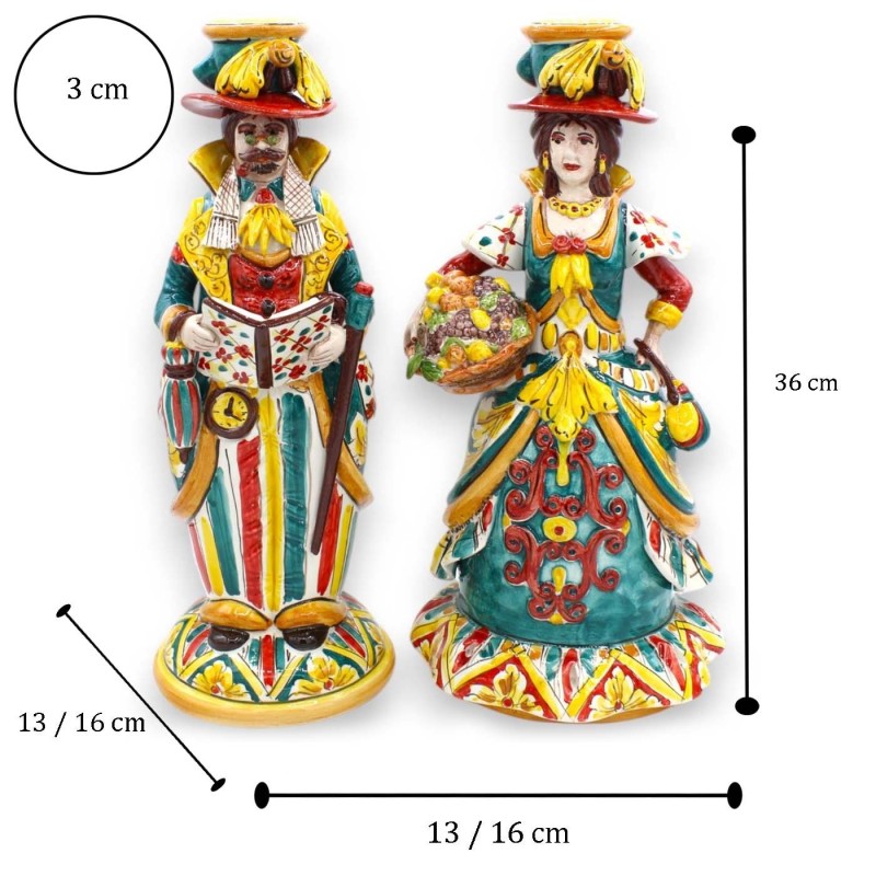 Paire de Lumières, "Signorotti", en céramique de Caltagirone, h environ 36 cm. Décoration de charrette sicilienne MD1 - 