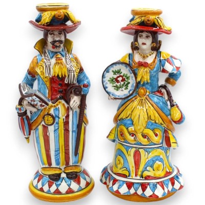 Pair of Lumiere, "Signorotti", in Caltagirone ceramic, h approx. 30 cm. MD2 Sicilian Cart decoration - 