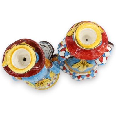 Pair of Lumiere, "Signorotti", in Caltagirone ceramic, h approx. 30 cm. MD2 Sicilian Cart decoration - 