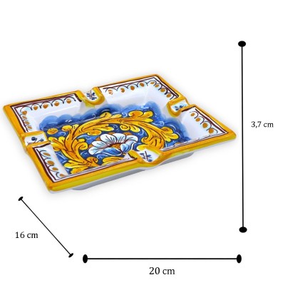 Cenicero de cerámica Caltagirone, decoración seleccionable - L 20 x P 16 cm aprox. (1pc) Mod GR - 