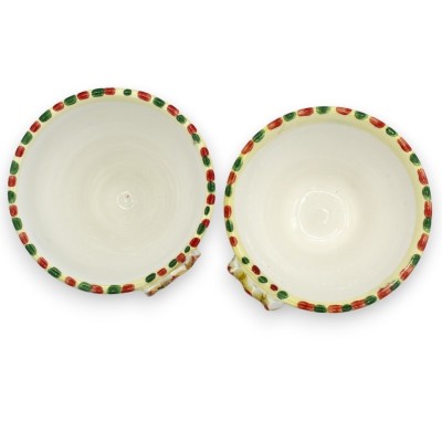 Paar kelken met gezicht en kroon, in Caltagirone keramiek - h ca. 18 cm. decoratie van cactusvijgen en stippen - 