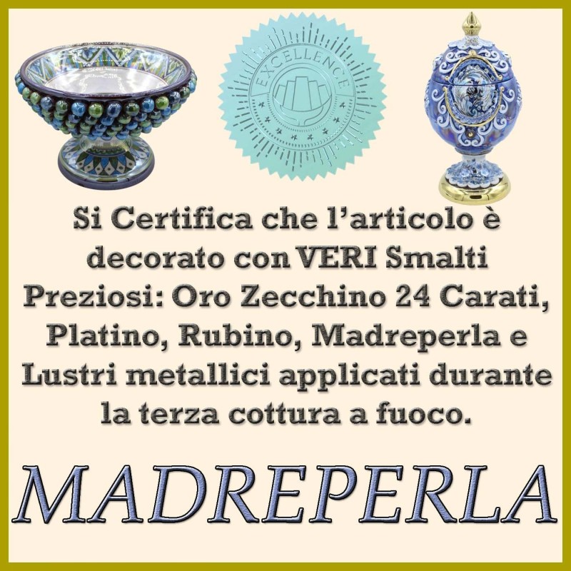 Caltagirone-Keramik-Ei, Höhe ca. 9 cm Barockdekor und Perlmuttemail - 