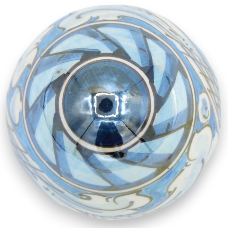 Oeuf en céramique Caltagirone h env. décor baroque sur fond bleu et émail nacre - 