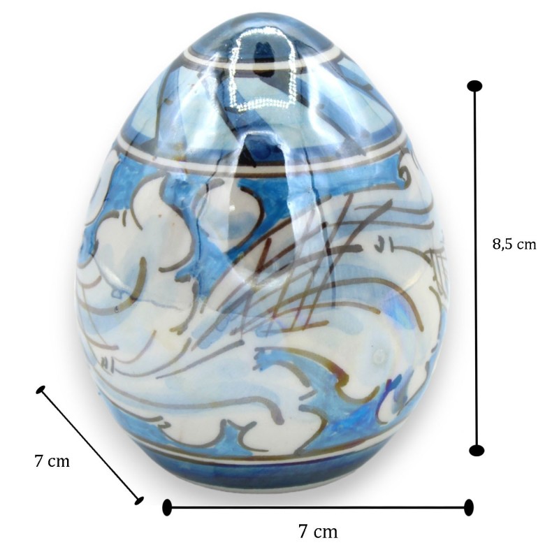 Oeuf en céramique Caltagirone h env. décor baroque sur fond bleu et émail nacre - 