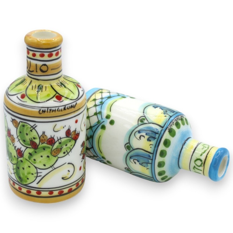 Caltagirone ceramic oil bottle, h 14 x Ø 7 cm approx. (1pc) decoration, colour and model random - 