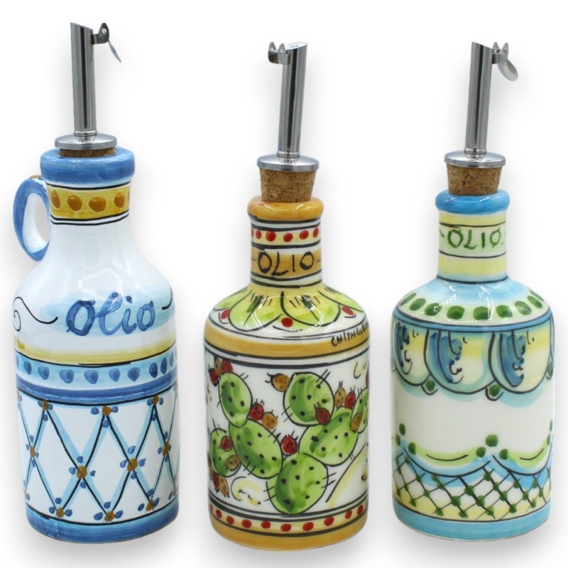 Caltagirone ceramic oil bottle, h 14 x Ø 7 cm approx. (1pc) decoration, colour and model random - 
