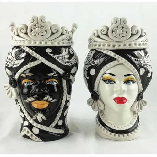 Caltagirone Moors Head (par) h 20 cm utsmyckad barockdekoration på svart bakgrund - 