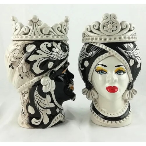 Cabeça de Mouro de Caltagirone (par) com decoração barroca ornamentada de 20 cm sobre fundo preto -  2