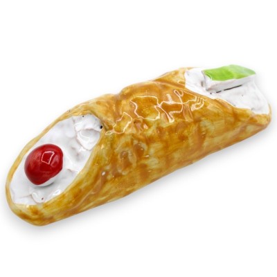 Caltagirone-Keramikmagnet in Form eines sizilianischen Cannolo, L 14 x 4 cm ca. (1 Stück) - 