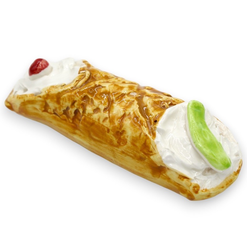 Ímã de cerâmica Caltagirone em forma de Cannolo Siciliano, C 14 x 4 cm aprox. (1 unidade) - 