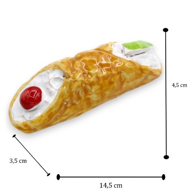 Caltagirone-Keramikmagnet in Form eines sizilianischen Cannolo, L 14 x 4 cm ca. (1 Stück) - 