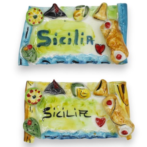 Aimant géant, céramique de Caltagirone, forme parchemin, L 13 x 7 cm environ (1 unité) applications d'éléments siciliens