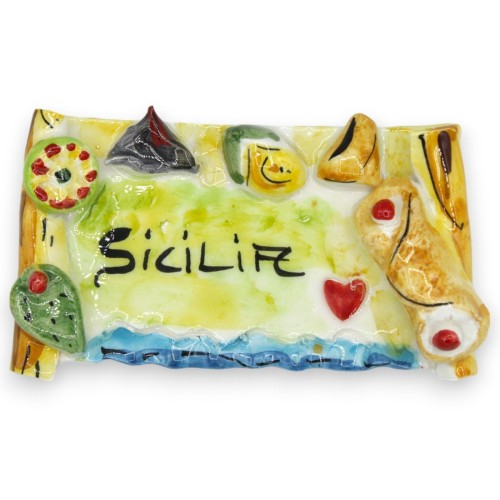 Giant magnet, Caltagirone ceramic, parchment shape, L 13 x 7 cm approx. (1 unit) applications of Sicilian elements -  2